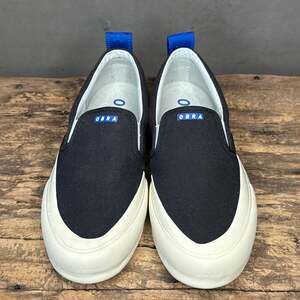 OBRA 240 Canvas Slip-On Wrap Toe Sneakers Black White Blue Men's 10
